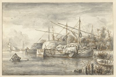 河流景观与一些干草驳船 作者 Jacob Isaacksz van Ruisdael（拒绝归因）