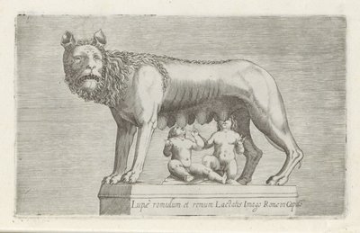 Lupa Capitolina 吸吮双胞胎罗穆卢斯和雷莫斯的雕塑
Lupae Romulum et Remum lactatis imago Romae in Capito（物体上的标题）
罗马的古代雕塑（系列名称）
在公共场所可见的罗马古城雕像（系列标题 作者 无名氏