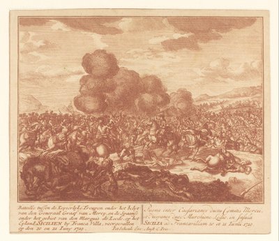 帝国军队与西班牙人在西西里岛的战斗，1719 年 6 月
Bataille tussen de Keyserlijke Troupen onder het belyt van den Generaal Graaf van Mercy, en de Spaanse onder het gebiet van den Marquis de Leede（......）（标题见实物） 作者 无名氏