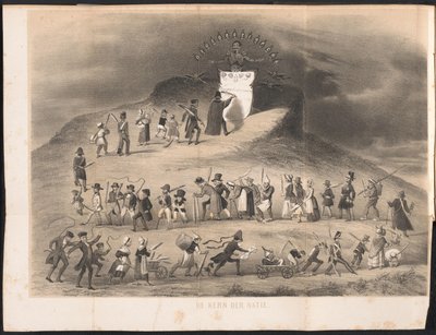 莱顿学生年鉴中的漫画，1854 年
国家的心脏（标题在实物上） 作者 J. Hazenberg 玉米动物园