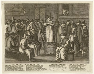 关于英国贵格会的漫画，约 1656 年
贵格会会议 / Fronti Nulla Fides / 贵格会会议（物品上的标题） 作者 无名氏