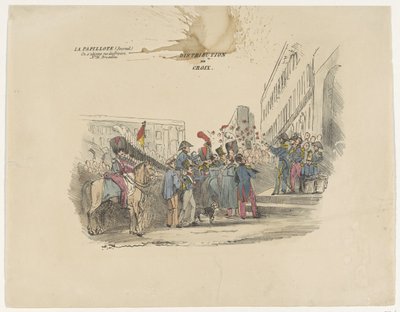 关于比利时荣誉十字勋章分配的漫画，1834 年
十字勋章的分发（物品上的标题） 作者 Anonymous