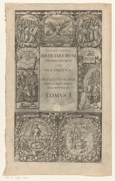 标题周围有七个小标题
Adversariorum commentariorum, libri sexaginta, Tomus I（书名在实物上）
扉页为卡斯帕尔-冯-巴特，Adversariorum commentariorum libri LX，1624 年 作者 大卫奥布里