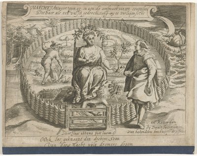 小册子扉页：Maechts antwoort tegen, op, en aen, de aenspraeck van een courtisaen / Die haer als een valsch gedrocht, tong-erg te verleijen socht, 1617年 作者 无名氏