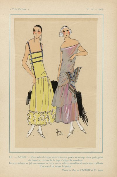 Très Parisien》1923 年第 10 期：11 - SOIRÉE.- 这款绉纱连衣裙... 作者 A. et Cie Prévost