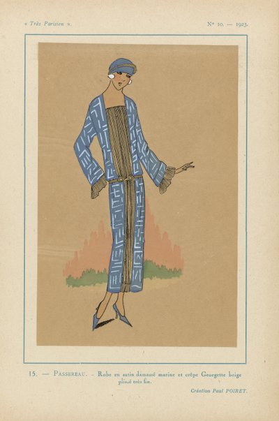 Très Parisien》，1923 年，第 10 期：15 - PASSEREAU。- 大马士革缎面连衣裙... 作者 保罗·波雷特