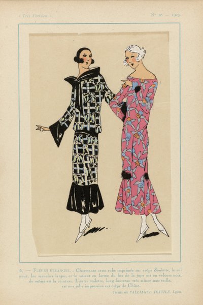 Très Parisien》，1923 年，第 10 期：4 - 外国花卉。- 迷人的印花连衣裙... 作者 无名氏