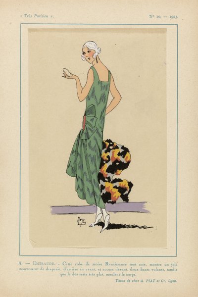 Très Parisien》，1923 年，第 10 期：9 - EMERAUDE。- 这款文艺复兴时期的摩尔连衣裙.... 作者 无名氏