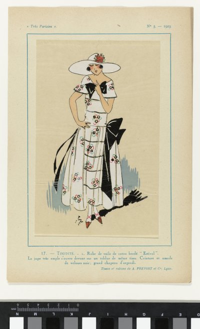 Très Parisien》1923 年第 5 期: 17 - TIMIDITÉ.- 1. 面纱礼服... 作者 A. et Cie Prévost