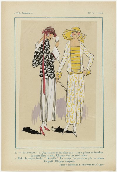 Très Parisien》，1923 年，第 5 期：1 - EXCURSION。- 1.百褶裙... 作者 A. et Cie Prévost