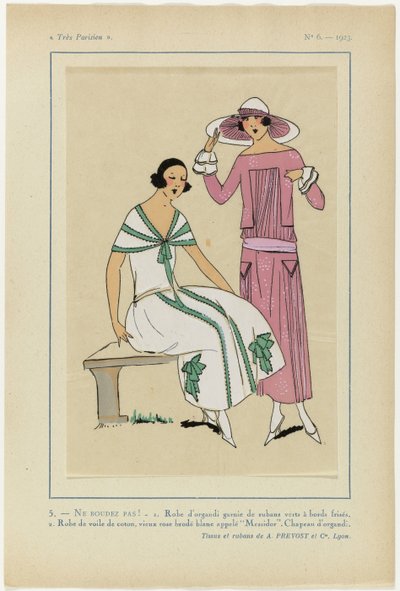 巴黎人》（Très Parisien），1923 年，第 6 期：5 - 不要弯曲！- 1. 风琴纱裙... 作者 A. et Cie Prévost