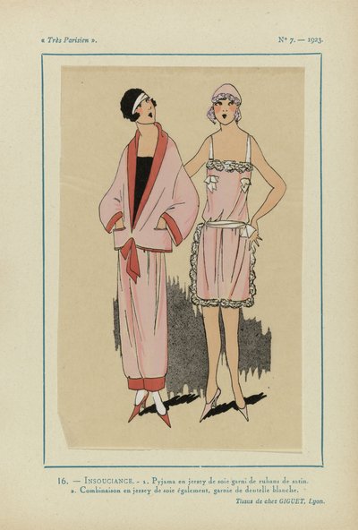 Très Parisien》1923 年第 7 期: 16 - INSOUCIANCE.- 1.丝质针织睡衣... 作者 无名氏