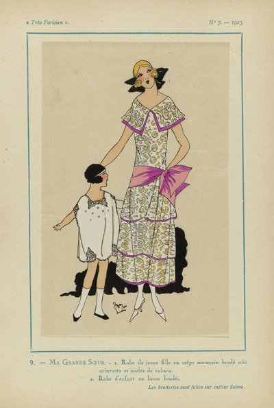 Très Parisien》，1923 年，第 7 期：9.我的大姐姐。- 1. 少女装... 作者 无名氏