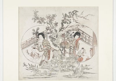 印刷品由两部分组成，描绘：左边是鸢尾花和海棠花的夏天，右边是水仙花和李子的冬天（新年印刷品） 作者 无名氏