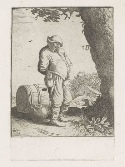 在树旁小便的男子 作者 Adriaen van Ostade（拒绝归因）