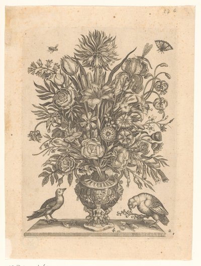 有花和两只鸟的花瓶 花瓶与鲜花（系列名称） 作者 Adriaen Collaert（可能）