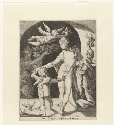维纳斯与阿莫尔和一只小鹿
Sine Cerere et Baccho friget Venus（物上标题） 作者 扬·哈曼斯（Jan Harmensz）。穆勒