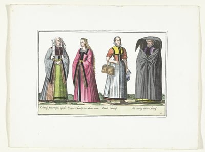 约 1580 年，四位按照德国时尚着装的女性
阿尔勒芒服饰（物品上的标题） 作者 无名氏