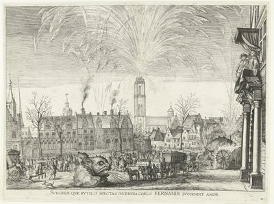 烟花；1635 年费迪南德进入根特（编号 41）
Surgere quae rutilo spectas incendia coelo Fernandi succendit amor（标题见实物）
Ignium nocturnorum in Hippodromo  turri imago 作者 无名氏