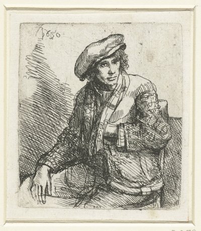 坐着的提着袋子的年轻人 作者 伦勃朗·范·莱恩 (Rembrandt van Rijn)