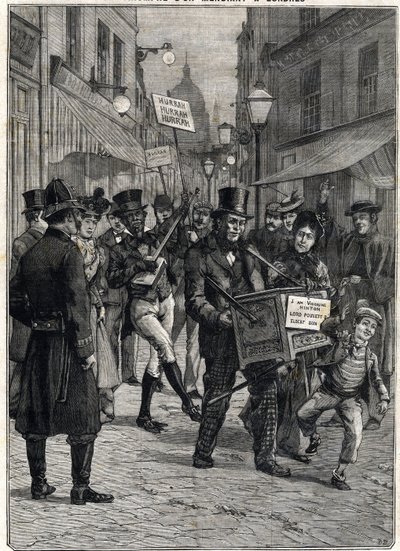 A beggar called Viscount Hinton, a barbarous organ player in the streets of London, became a millionaire after the death of his father Lord Poulett, who leased him his fortune. Engraving. In “” Le Petite Parisien””, on 12/02/1899. Private collection. 作者 匿名匿名