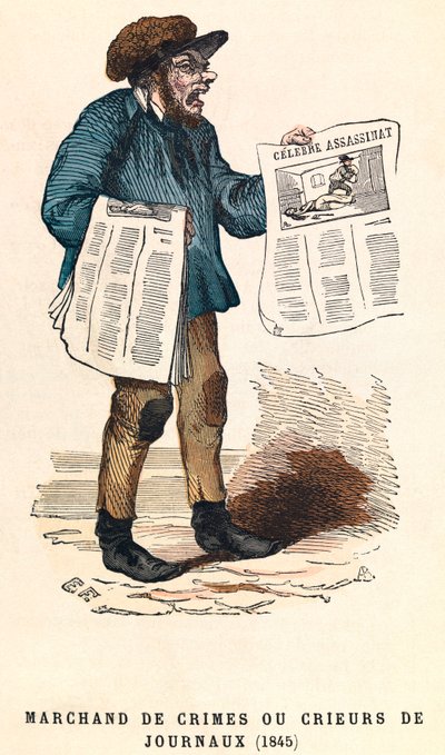 A crier of newspapers in 1845, engraving, private collection - Newspaper Seller at Paris 作者 匿名匿名
