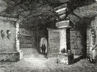 A gallery of catacombs in Paris in the 19th century, Engraving, Private collection 作者 匿名匿名