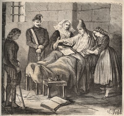 19世纪在罗什福尔巴格纳举行的婚礼。雕刻在 "Histoire des bagnes depuis leur création à nos jours"（1877年）中，作者是Pierre Zaccone（1817-1895年）（Colonia Penale - 监狱殖民地）。私人收藏。 作者 匿名匿名