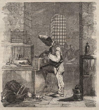 19世纪布列斯特巴格内的一支工作队伍。皮埃尔-扎科内（Pierre Zaccone）（1817-1895年）在《从创建到现在的巴格纳历史》（1877年）中的版画（Colonia Penale-刑罚殖民地）。私人收藏。 作者 匿名匿名