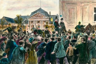 1890年3月29日，奥托-冯-俾斯麦（1815-1898）离开办公室和柏林时人群的欢呼声 19世纪末的版画。私人收藏 作者 匿名匿名