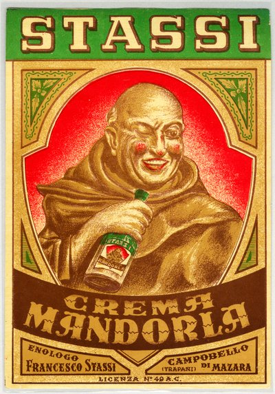 Advertisement for almond liquor with a monk with red cheeks 作者 匿名匿名