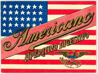 意大利短途饮料Americano的广告，带有美国国旗 作者 匿名匿名