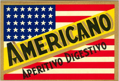 意大利短途饮料Americano的广告，带有美国国旗 作者 匿名匿名