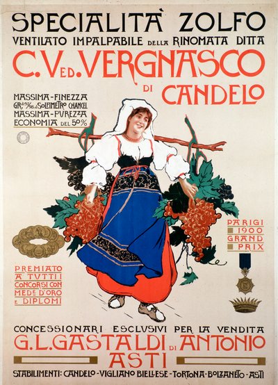 意大利Vergnasco Candelo公司生产的杀菌剂绞杀硫磺的广告海报，20世纪 作者 匿名匿名