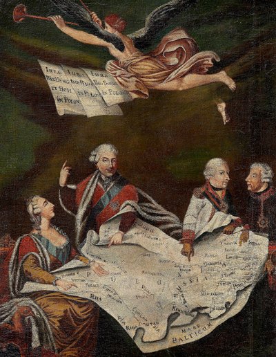 俄罗斯的叶卡捷琳娜二世 (1729-1796)、斯坦尼斯拉斯二世奥古斯都 (Stanislaw August Poniatowski) 之间瓜分波兰的寓言 作者 Anonymous Anonymous