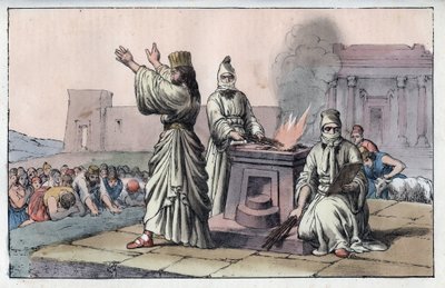 古代波斯文明：法师、官方祭司和扎拉图斯特拉的弟子（旧东方，波斯人：魔术师）--来自《宇宙中所有民族的用途和习俗》的雕刻品。或政府、法律、民兵、宗教的历史 作者 匿名匿名