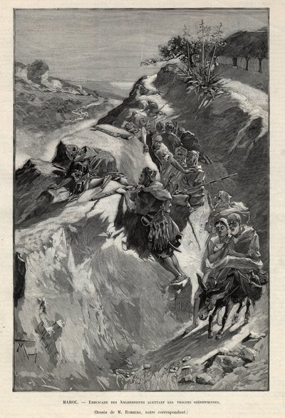 Andjera mountain insurrection in Morocco: ambush of Angherrists waiting for Sheriffian troops. Engraving in “Le monde illustree”” of 1892. Private collection. 作者 匿名匿名
