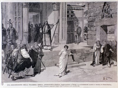 Antigone sentenced to death. Scene from the play Antigine, with music by Camille Saint-Saens, performed in Paris 作者 匿名匿名