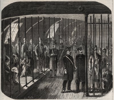 根据1851年12月8日的法令，从土伦到卡宴（圭亚那）的船队中，部队抵达。皮埃尔-扎科内（1817-1895年）在《从创建到现在的包袋历史》（1877年）中的雕刻（Colonia Penale - Penal Co. 作者 匿名匿名