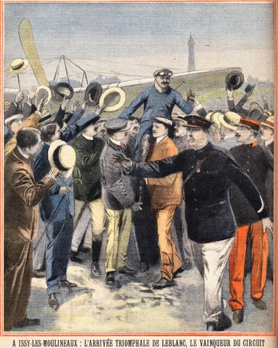 阿尔弗雷德-勒布朗（1869-1921），法国飞行员，Issy Les Moulineaux（Issy-Les-Moulineaux）的空中巡回赛冠军。1910年8月14日在 "Le petit parisien "上的雕刻作品 作者 匿名匿名