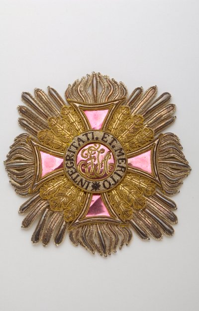 奥地利 - 利奥波德勋章：属于塞蒙维尔侯爵查尔斯-路易-胡盖（1759-1839）的大十字骑士勋章 - 十九世纪首次亮相 - 金、银、丝线刺绣，水晶、亮片和金属丝 - 大帆布和白色的灵魂 作者 匿名匿名