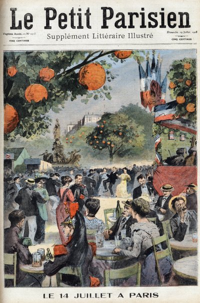 7月14日在巴黎举行的舞会。1908年7月19日 "小巴黎人 "报纸上的一篇文章。私人收藏。 作者 匿名匿名