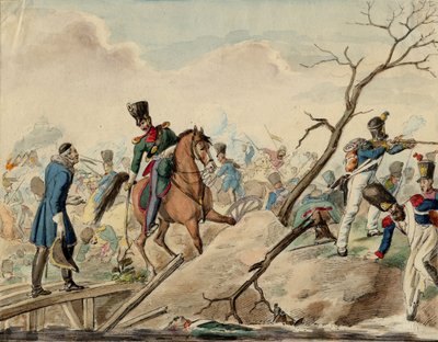 Bataille de Leipzig (bataille des Nations) - 莱比锡战役的一集 - 匿名 - 1813 - 纸上水彩 - 16,2x20,8 - 私人收藏 作者 Anonymous Anonymous
