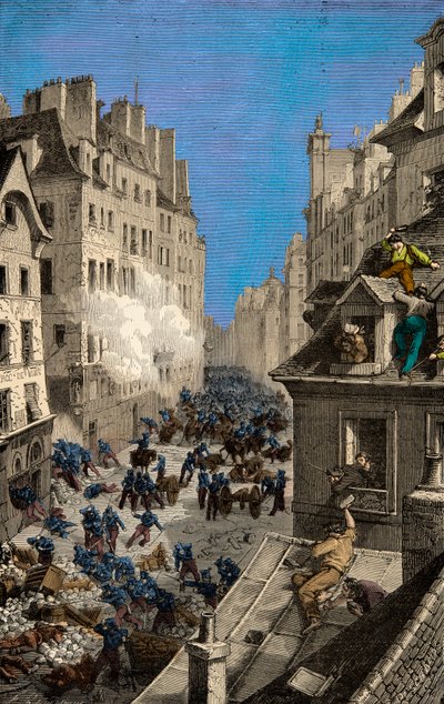 Battle at the Barricade of Rue Saint Antoine in 1830, Engraving, Private Collection 作者 匿名匿名