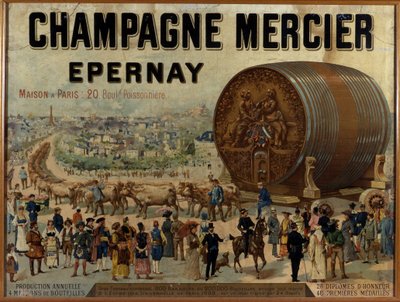 1889年世界博览会上展出的大桶香槟 - 梅西香槟的广告海报，19世纪末 作者 匿名匿名