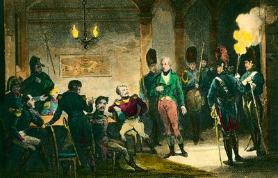 恩吉安公爵路易-德-波旁（1772-1804）案：涉嫌密谋反对第一执政官拿破仑-波拿巴的王子的审判现场，他在没有证据的情况下被判刑和处决。1804年的版画。私人收藏--《审判》（The Judgem 作者 匿名匿名