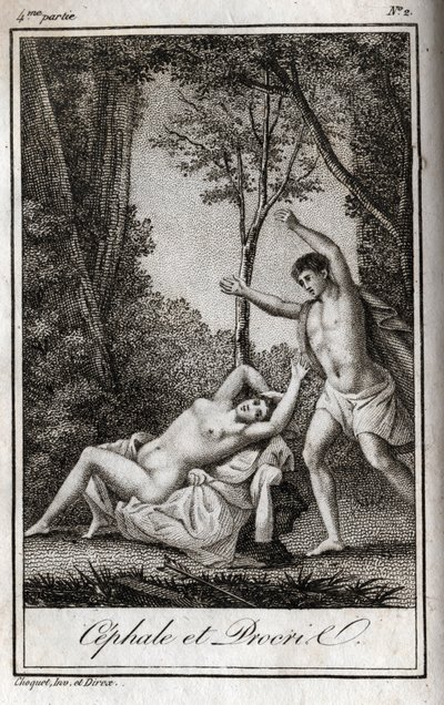 Cephale and Procris (Cephalus) couple of lovers. Engraving from 1819 in “Lettres a Emilie sur la mythologie” by Charles Albert Demoustier (1760-1801). Private collection. 作者 匿名匿名