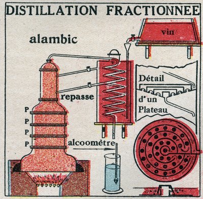 Changes in states: vapours. Fractional distillation of wine. Anonymous illustration from 1925. Private collection. 作者 匿名匿名