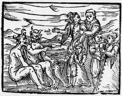 第一次被允许进入安息日的儿童 - "Compendium Maleficarum"，涉及女巫、她们的邪恶和她们的财团，由弗朗西斯科-玛丽亚-瓜佐或瓜西奥（15?-16?）1608私人收藏 作者 匿名匿名