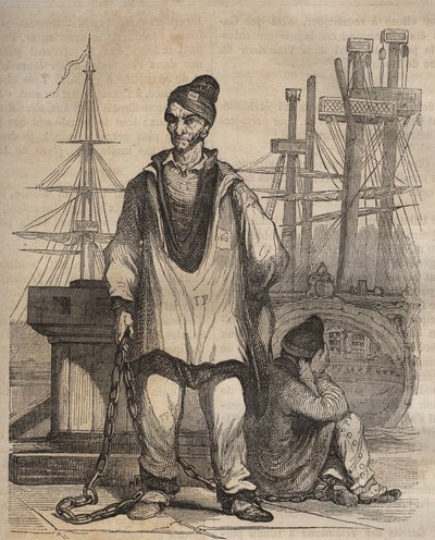 Convictions to perpetuity at the Rochefort Bagne in the 19th century. Engraving in “Histoire des bagnes depuis leur création à nos jours”” (1877) by Pierre Zaccone (1817-1895) (Colonia Penale - Penal colony) 作者 匿名匿名